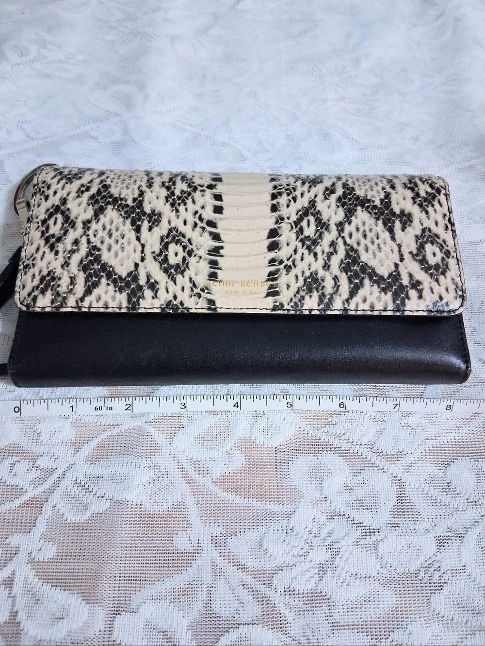 Henri Bendel LeatherUptown Organizer Wallet Snakeskin And Black Leather